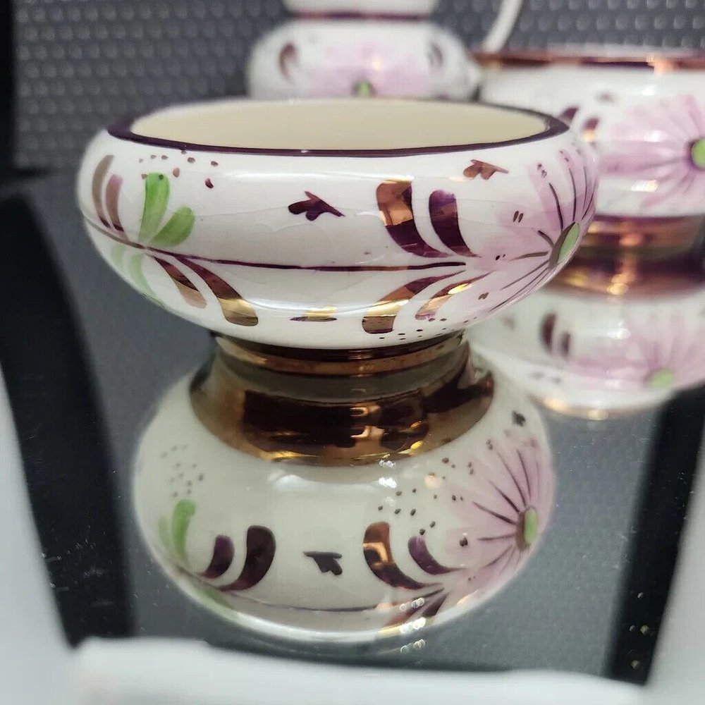 OLS1 by Old Castle Lusterware Creamer and Sugar Set, Purple and Pink, England - Picture 9 of 12